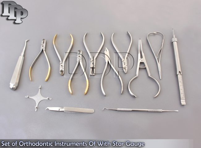 Set of Orthodontic Instruments Of 13 Pieces Stainless With Star Gauge DN-491