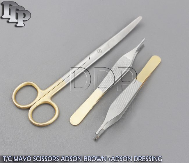 T/C MAYO DISSECTING SCISSORS 6.75" CURVED + ADSON BROWN +ADSON DRESSING FORCEPS