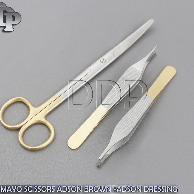 T/C MAYO DISSECTING SCISSORS 6.75" CURVED + ADSON BROWN +ADSON DRESSING FORCEPS