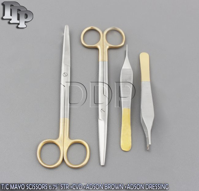 T/C MAYO DISSECTING SCISSORS 6.75" STR +CVD +ADSON BROWN +ADSON DRESSING FORCEPS