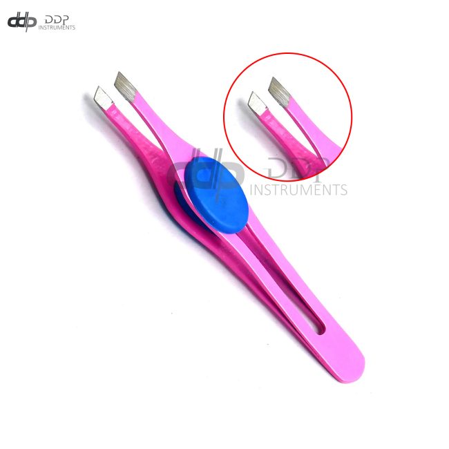 The Big Gripper Slant Tip Stainless Steel Tweezers PINK