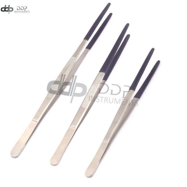 Tweezers Steam & Ultrasonic Cleaning Plastic Coated Tips Set of 3 pcs 8" 10" 12"