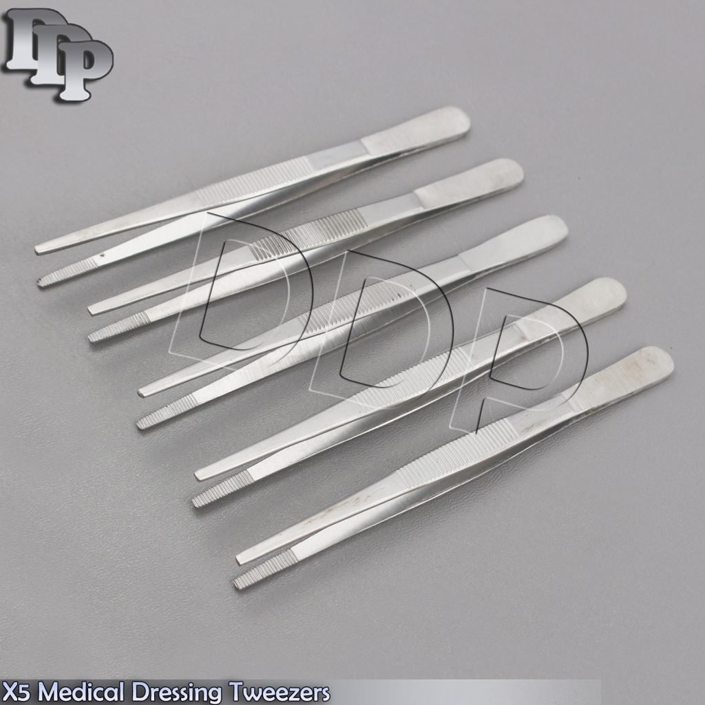 X5 Medical Dressing Tweezers 14cm Surgical Tissue Thumb Forceps Serrated Tip Lab