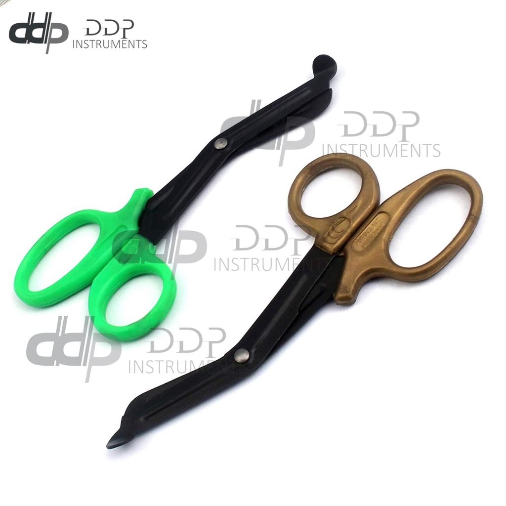 2 (Green Gold) Fluoride Black Coated Trauma Paramedic EMT Shears Scissors 5.5"