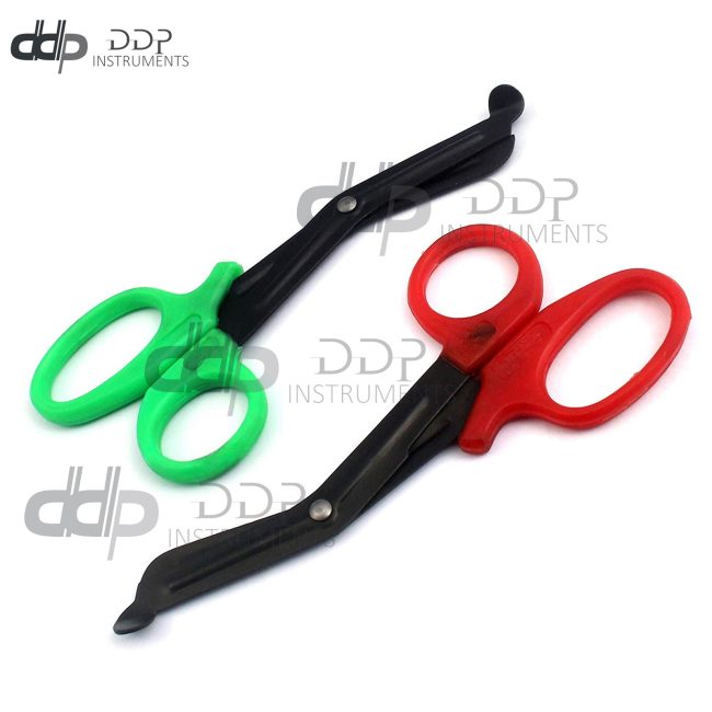 2 (Green RED) Fluoride Black Coated Trauma Paramedic EMT Shears Scissors 5.5"