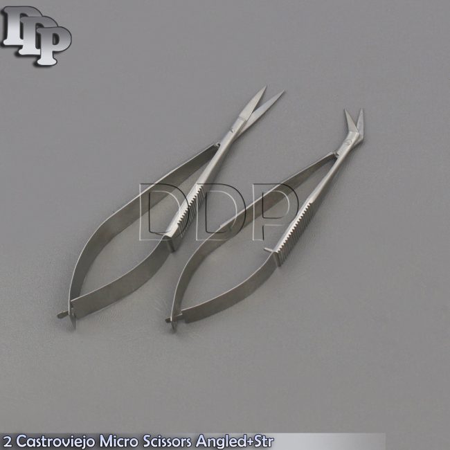 2 PREMIUM O.R GRADE CASTROVIEJO MICRO OPHTHALMIC SCISSORS 4.5" ANGLED+CURVED