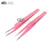 2 Pcs Straight And Curved Tip Tweezer Nipper For Eyelash Extension, Pink & Black