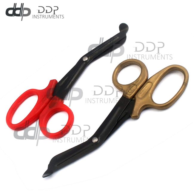 2 (RED Gold) Fluoride Black Coated Trauma Paramedic EMT Shears Scissors 5.5"