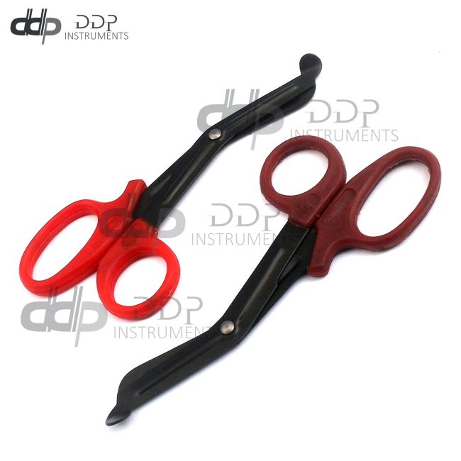 2 (RED Maroon) Fluoride Black Coated Trauma Paramedic EMT Shears Scissors 5.5"