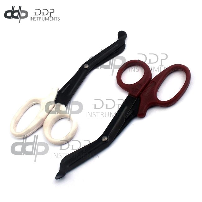 2 (White Maroon) Fluoride Black Coated Trauma Paramedic EMT Shears Scissors 5.5"