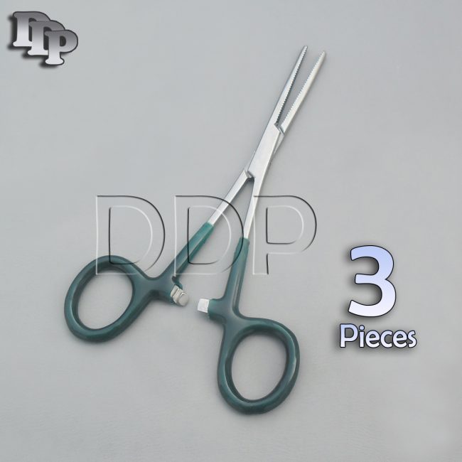 3 Hemostat Pean Forceps Surgical Instruments, Green Dep Handle 5.5" Straight