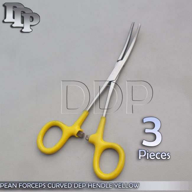 3 Hemostat Pean Forceps Surgical Instruments, Yellow Dep Handle 6" Curved