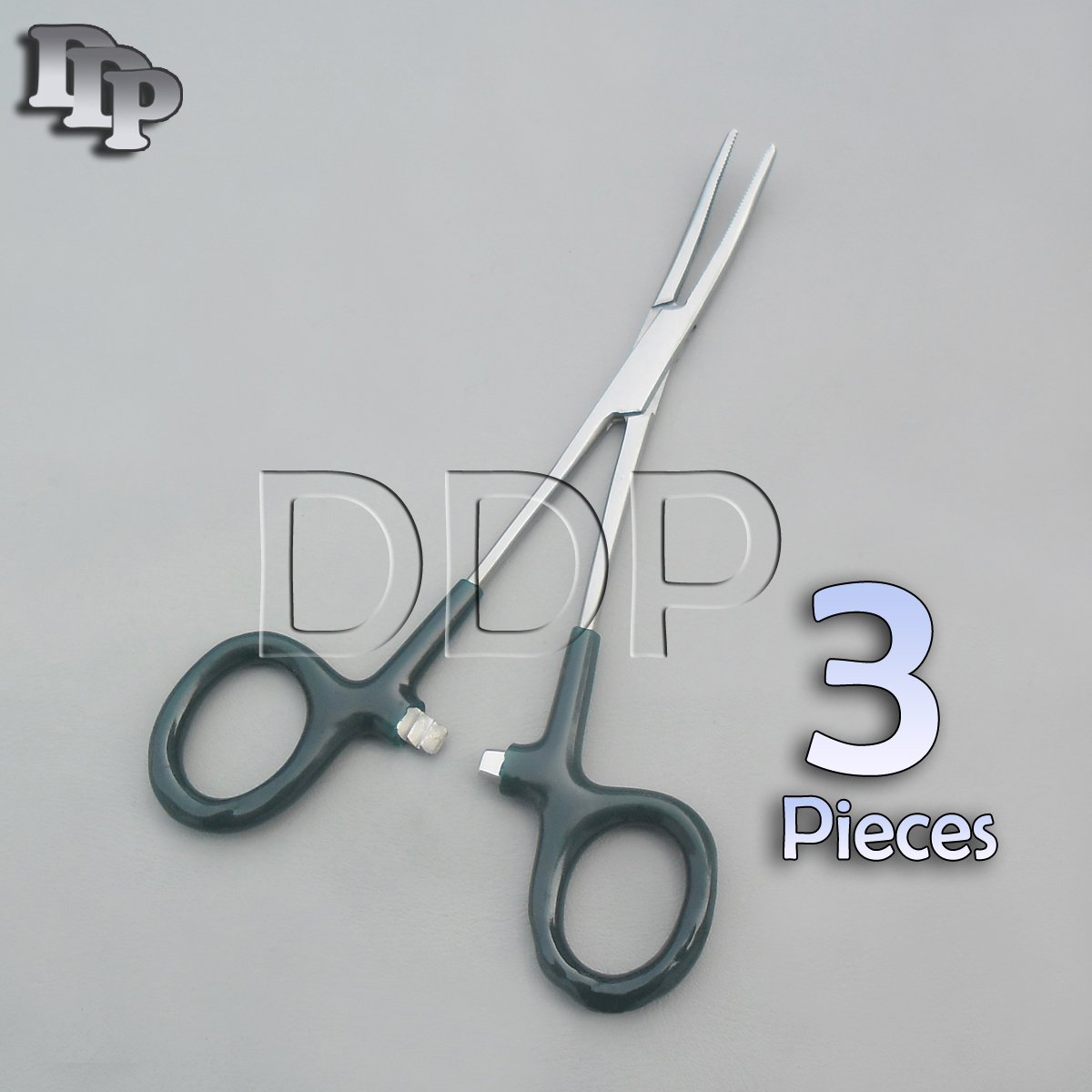 3 Hemostats Kelly Forceps Surgical Instruments, Green Dep Handle 5.50" Curved