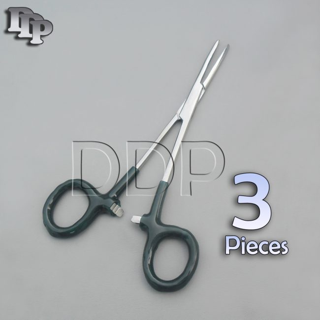 3 Hemostats Kelly Forceps Surgical Instruments, Green Dep Handle 5.50" Straight