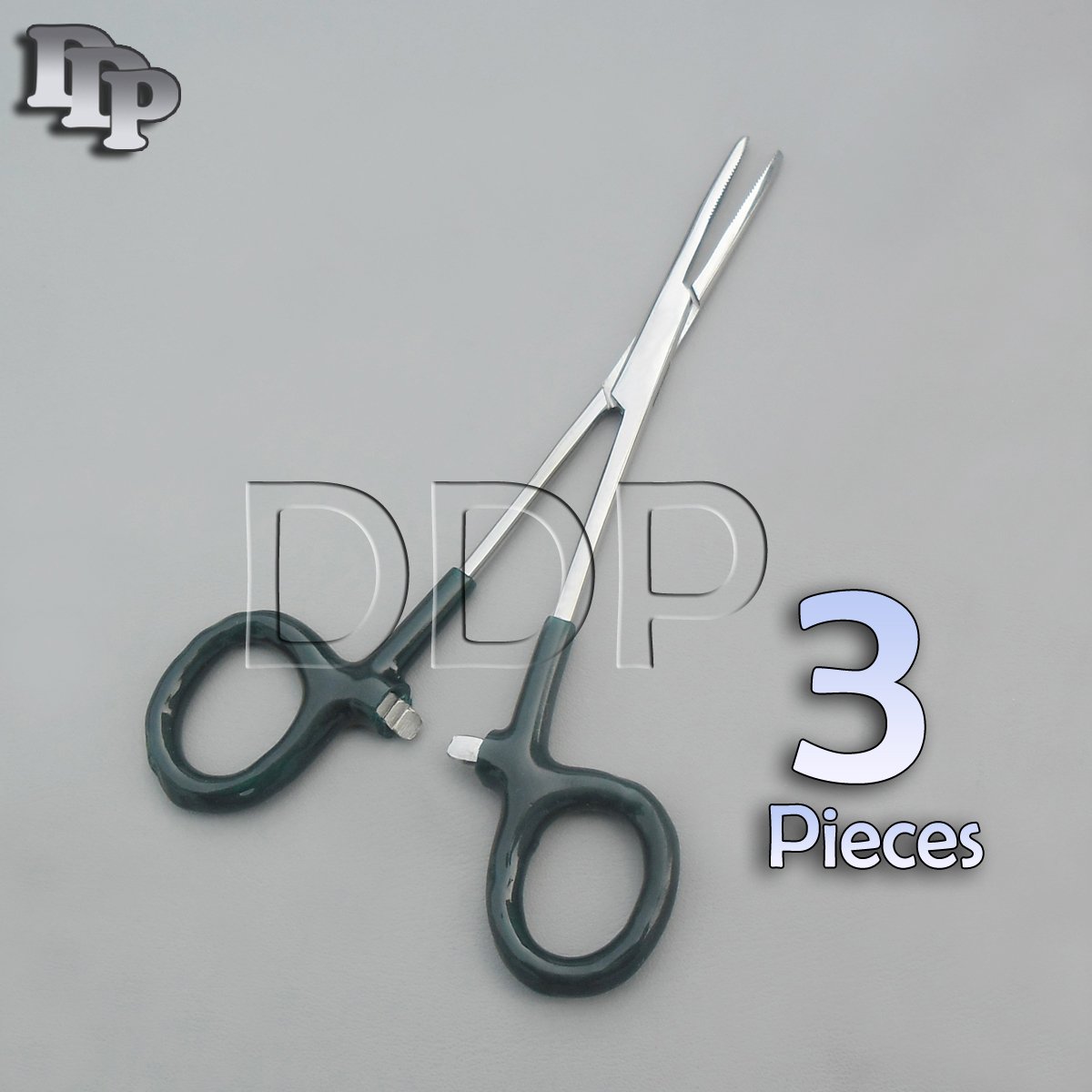 3 Hemostats Kelly Forceps Surgical Instruments, Green Dep Handle 5.50" Straight