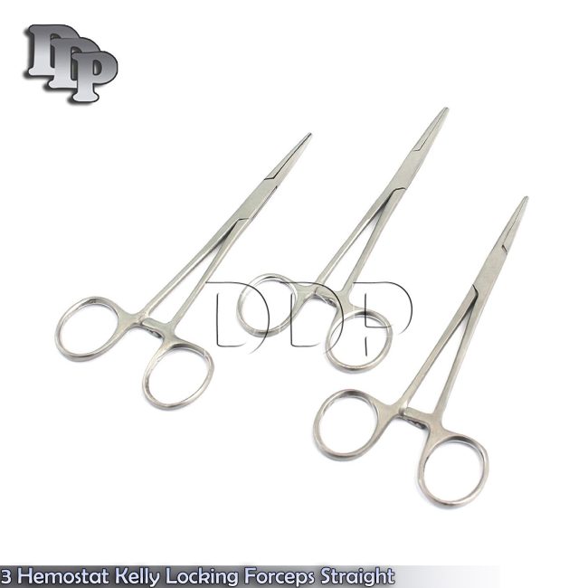 3 Pcs Dental Hemostat Kelly Locking Forceps Straight Medical Veterinary Tools