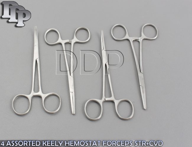 4 ASSORTED KEELY HEMOSTAT FORCEPS + CRILE HEMOSTA FORCEPS 5.5'' STR+CVD SURGICAL