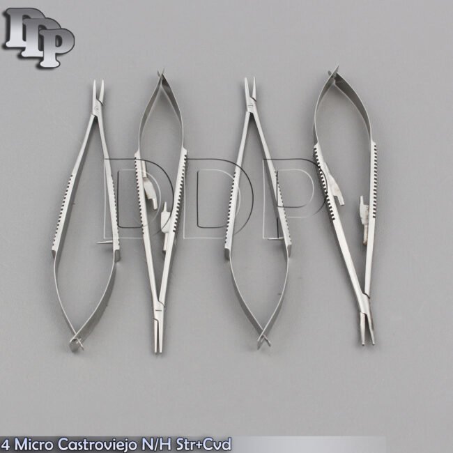 4 O.R PREMIUM GRADE CASTROVIEJO MICRO SURGERY NEEDLE HOLDERS CURVED+STRAIGHT KIT