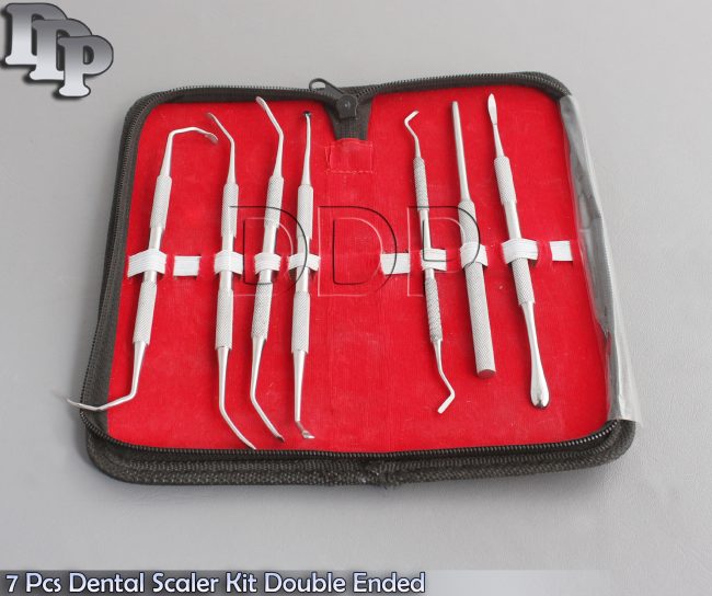 7 Pcs Dental Scaler Kit Double Ended Instruments with Pouch Good Qualit DN-2097