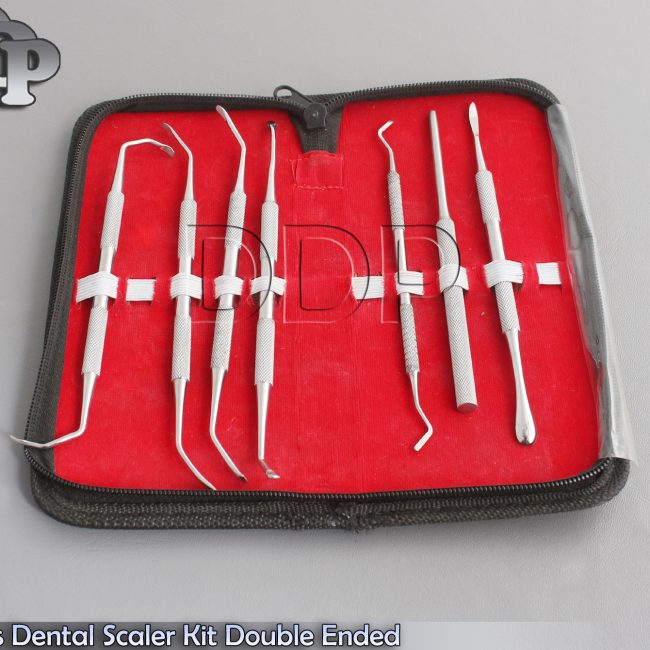 7 Pcs Dental Scaler Kit Double Ended Instruments with Pouch Good Qualit DN-2097