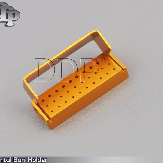 Dental Burs Holder Aluminum Box Autoclave 30 Holes Burs Gold DN-2083