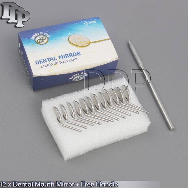 Dental Premium 12 x Mouth Mirror heads Cone Socket #5 Plain + Free Round Handle