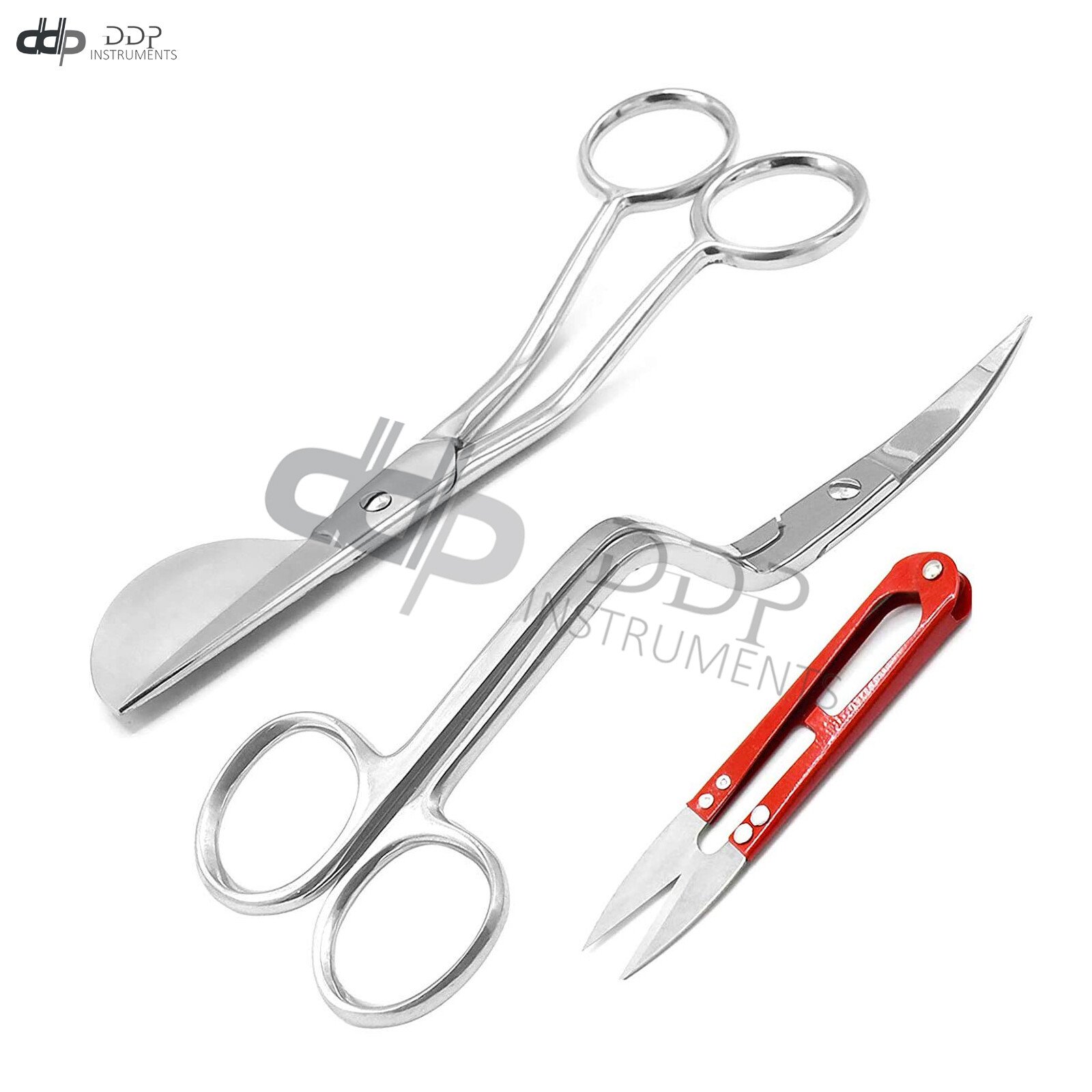 Double Bent Curved Embroidery & Applique Duckbill Scissors +Thread Cutter Red