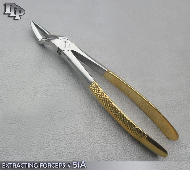 EXTRACTING FORCEPS # 51A GOLD PLATED DENTAL SURGICAL INSTRUMENTS
