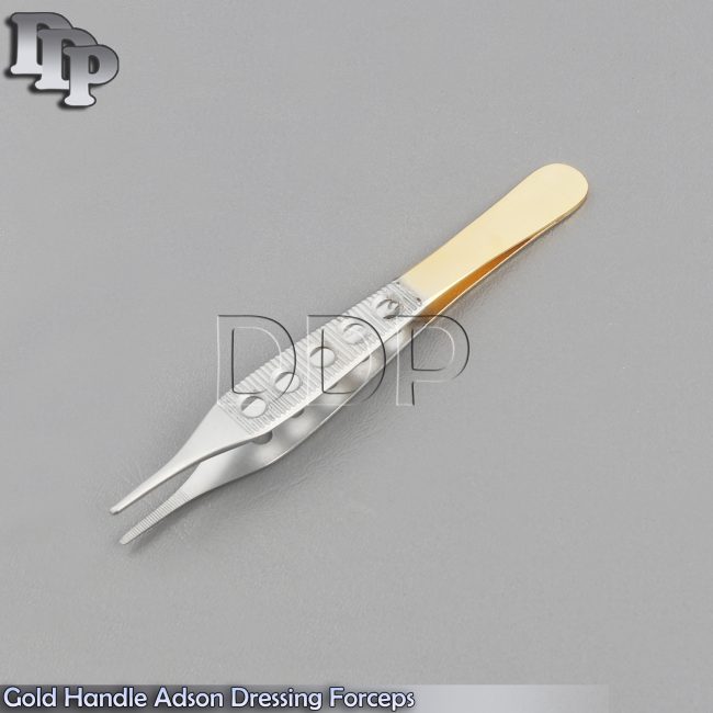 GOLD HANDLE ADSON DRESSING SERRATED FINE POINT PLASTIC SURGERY FORCEPS 6''