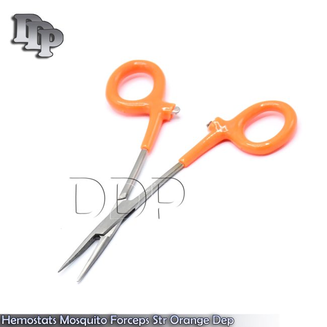 Hemostats Mosquito Forceps 5'', Orange Dep Handle 5" Straight