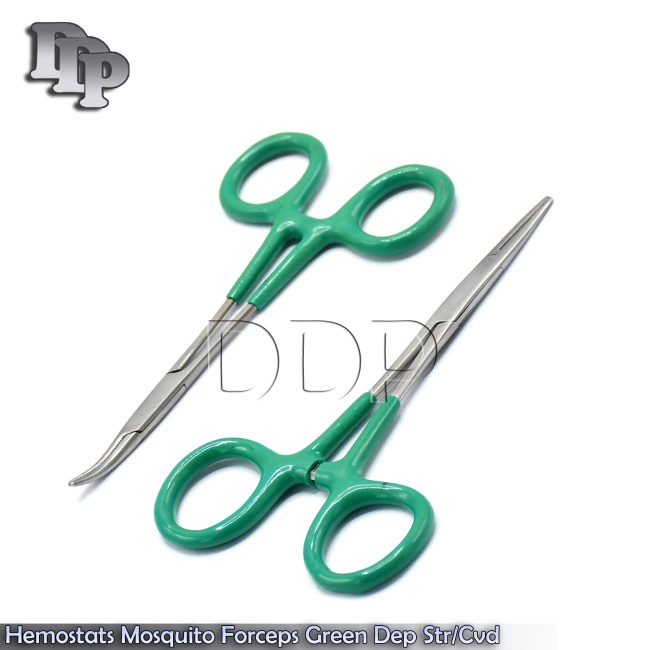Hemostats Mosquito Forceps Surgical Green Dep Handle 5" Straight + Curved