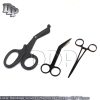 Lister Bandage Scissors 7.25" + Hemostat Forceps 5.5" + EMT Shears Black Coated
