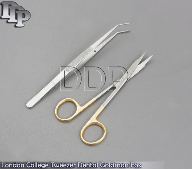 London College Tweezer Dental Goldman Fox Curved Tungsten Carbide TC Basic Kit