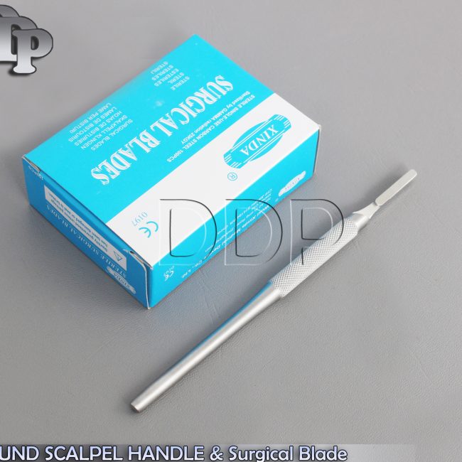 Lot of 100 Scalpel Blades #20 + #4 Metal Round Suitable Handle for Dermaplaning