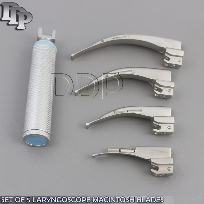 PREMIUM SET OF 5 LARYNGOSCOPE MACINTOSH MAC INTUBATION BLADES ANESTHESIA LS-3071
