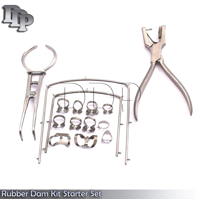 Rubber Dam Kit Starter of 18 Pcs with Frame Punch Clamps Dental Instru, DN-592