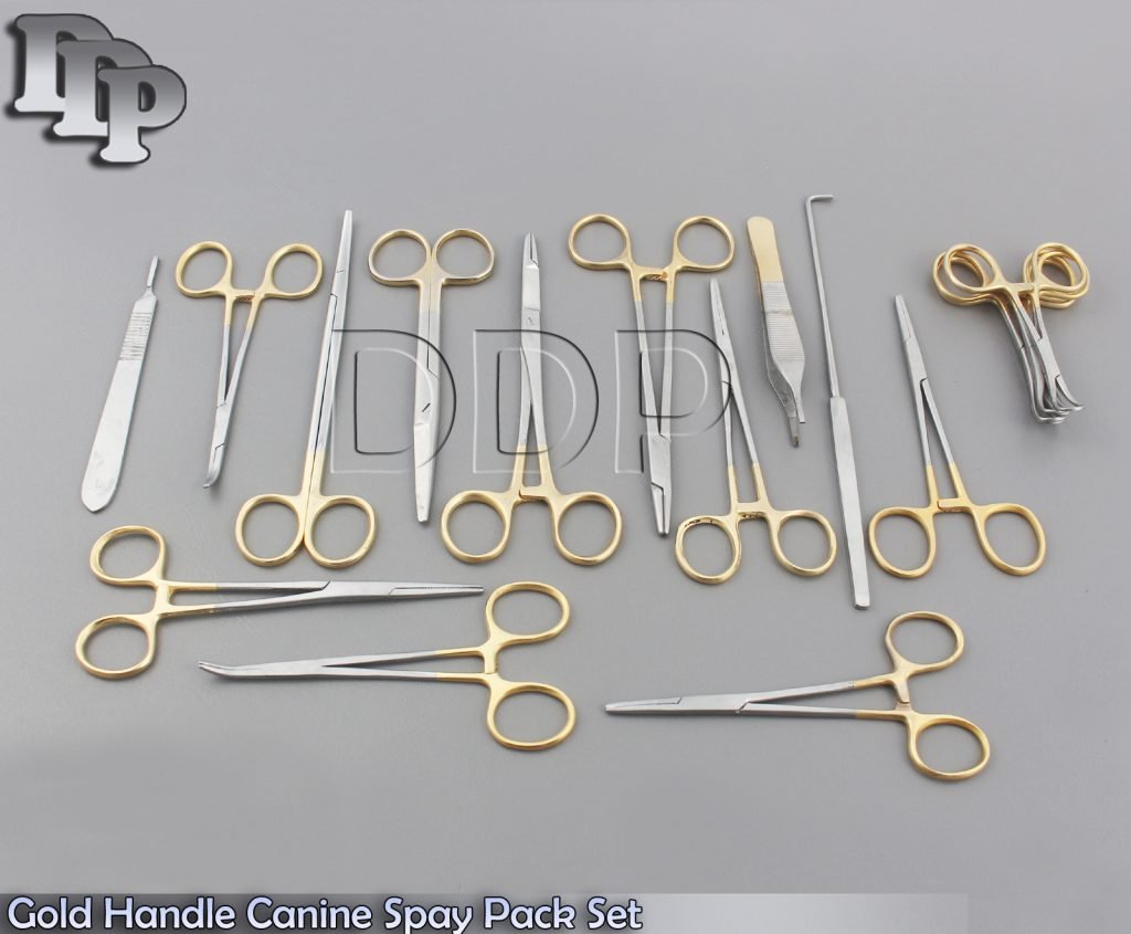 SET OF 17 PCS GOLD HANDLE GENERAL SURGERY SPAY PACK SURGICAL INSTRUMENT DS-1735