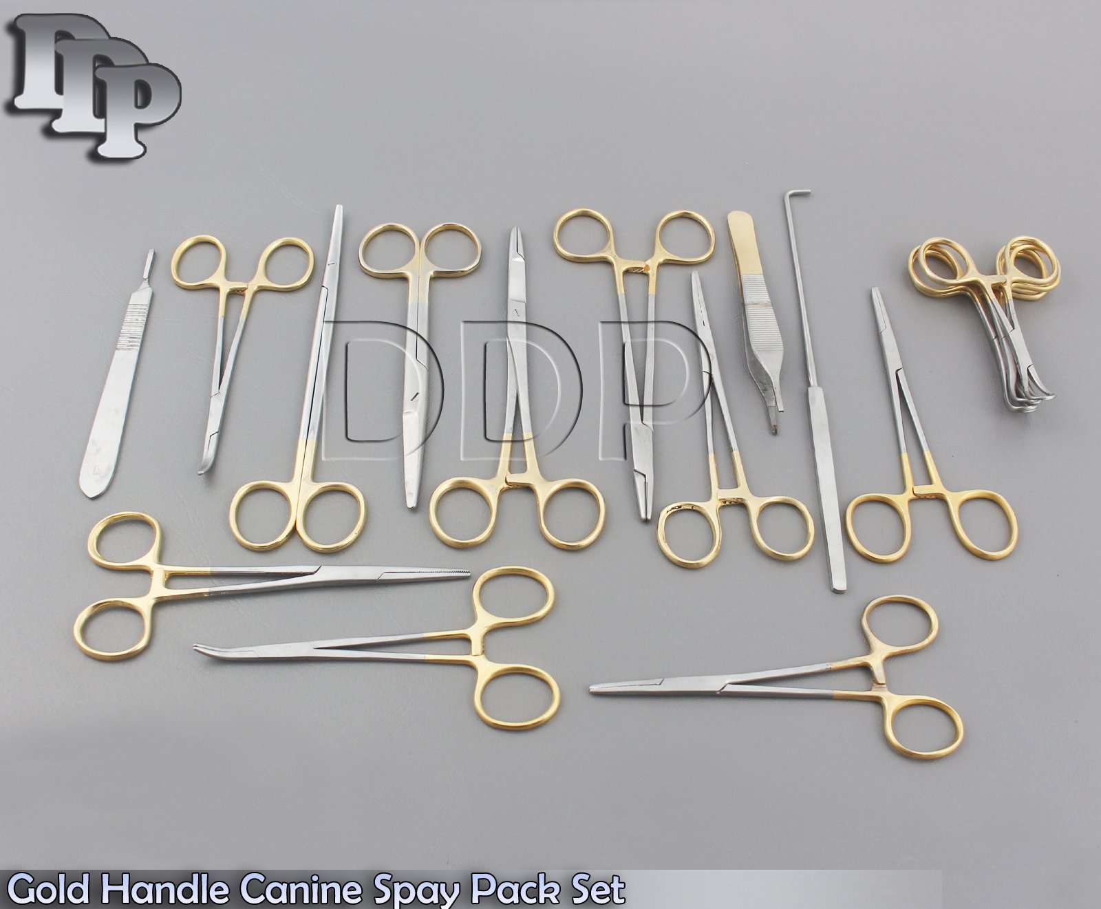 SET OF 17 PCS GOLD HANDLE GENERAL SURGERY SPAY PACK SURGICAL INSTRUMENT DS-1735
