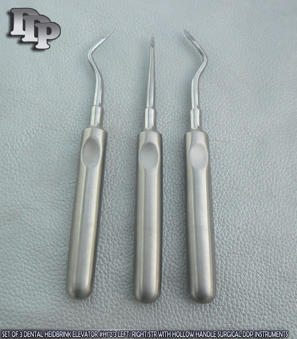 SET OF 3 DENTAL HEIDBRINK ELEVATOR #H1-2-3 LEFT- RIGHT-STR WITH HOLLOW HANDLE - Image 3