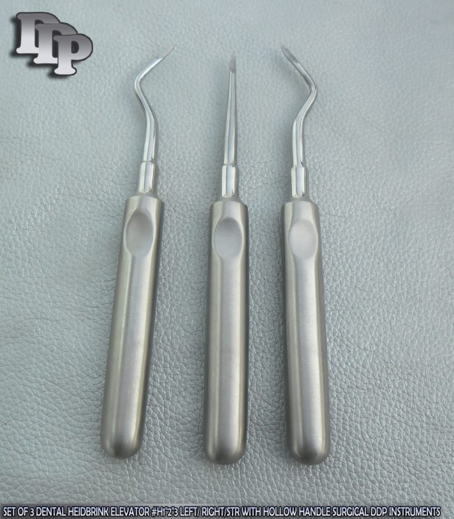 SET OF 3 DENTAL HEIDBRINK ELEVATOR #H1-2-3 LEFT- RIGHT-STR WITH HOLLOW HANDLE