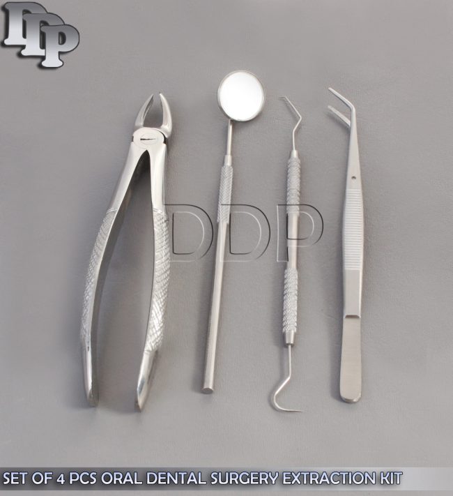 SET OF 4 PCS ORAL DENTAL SURGERY EXTRACTION KIT WITH EXTRACTING FORCEPS #18