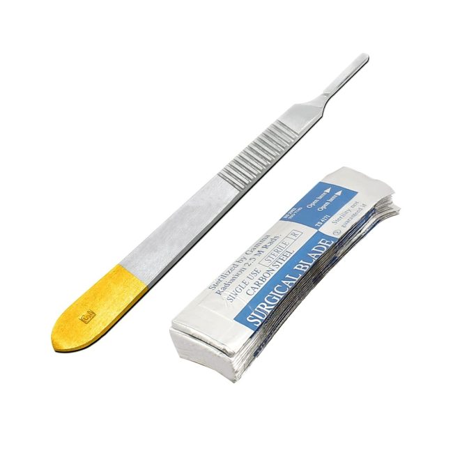 Scalpel Handle #3 Gold Plated With 10  Blade #10 Dental Surgical Instruments