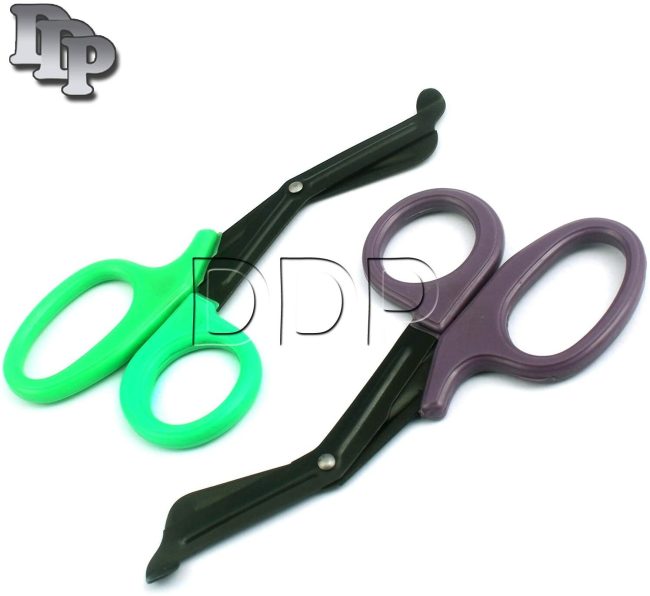Set Of 2 (GREEN PURPLE ) Fluoride Black Coated Trauma Paramedic EMT Shears 7.5''
