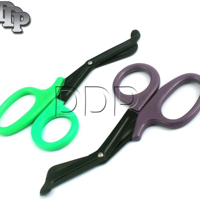 Set Of 2 (GREEN PURPLE ) Fluoride Black Coated Trauma Paramedic EMT Shears 7.5''