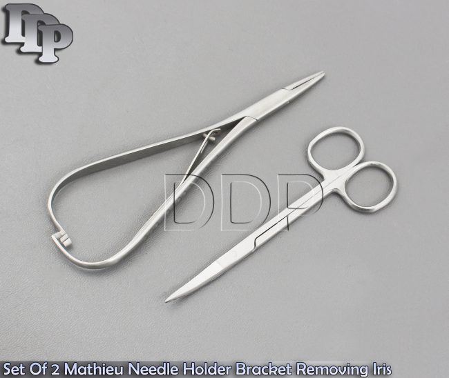 Set Of 2 Mathieu Needle Holder Bracket Removing Iris Curved Stainless Steel