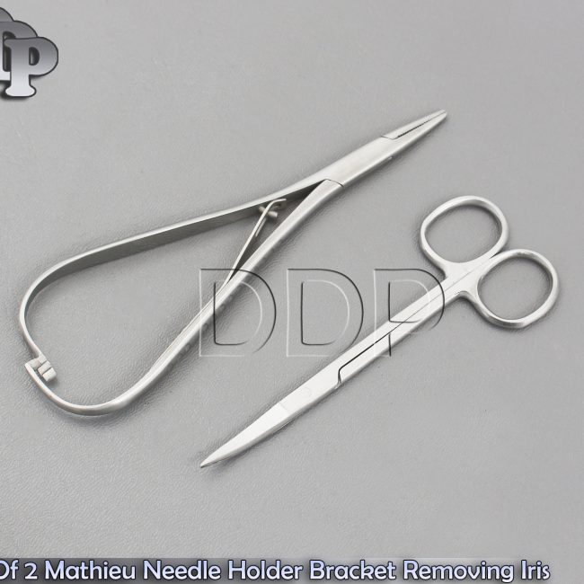 Set Of 2 Mathieu Needle Holder Bracket Removing Iris Curved Stainless Steel