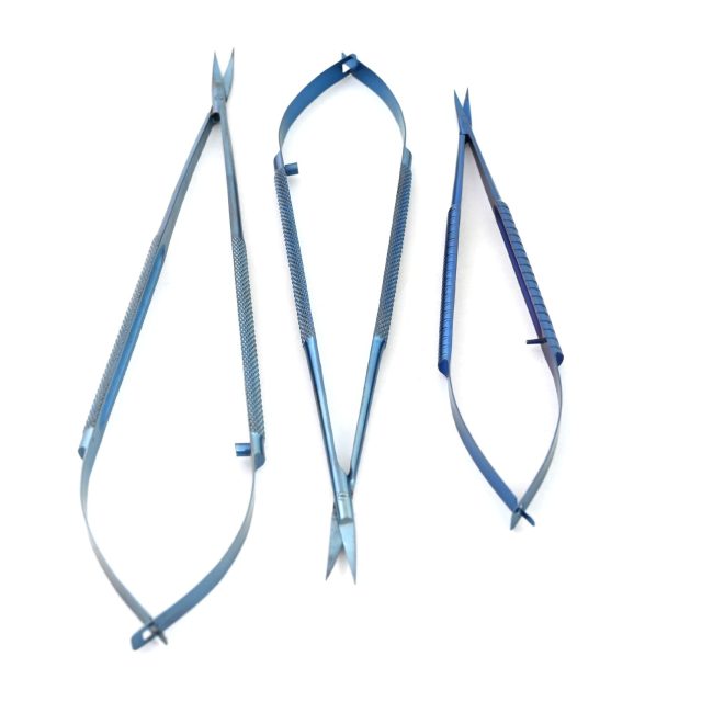 Set Of 3 Pieces Castroviejo Scissors Curved Titanium Surgical Inst T.T-255
