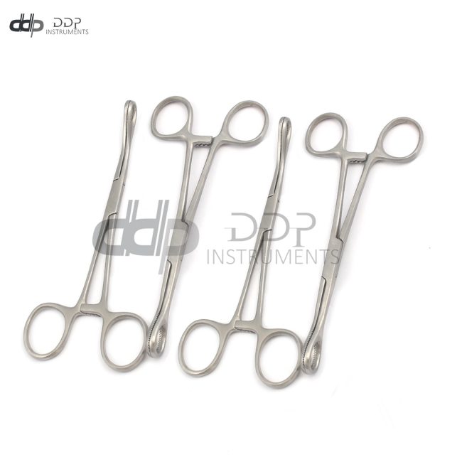 Set Of 4 Sponge Forceps 7" Straight+Curved Serrated Surgical Dental Instruments