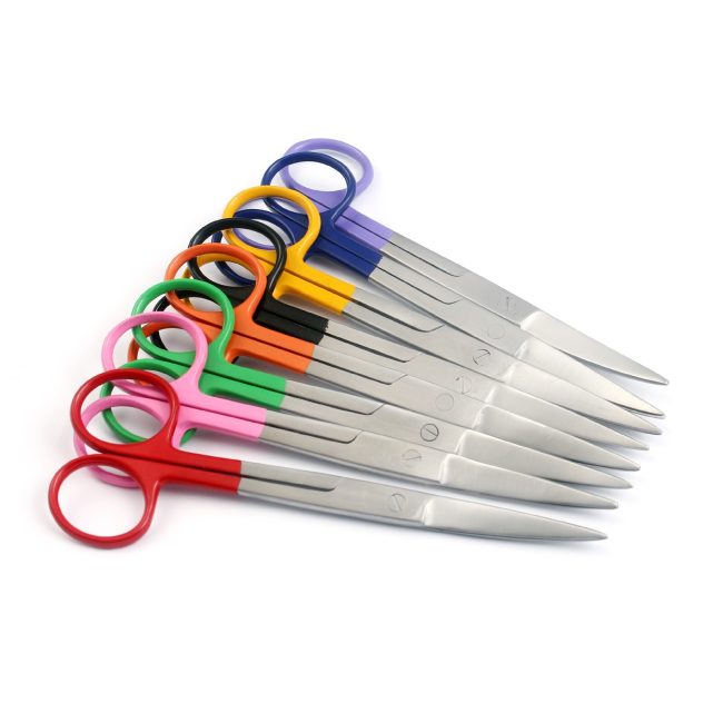 Set Of 8 Pcs Operating Scissors 5.5" Sharp/Sharp Curved Mix Color Handle