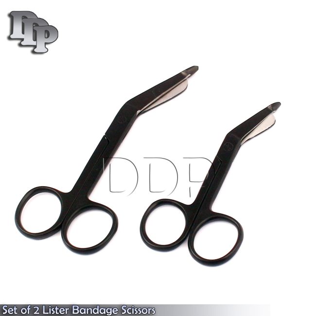 Set of 2 Lister Bandage Scissors 4.5" 5.5" Black Coated Surgical instruments
